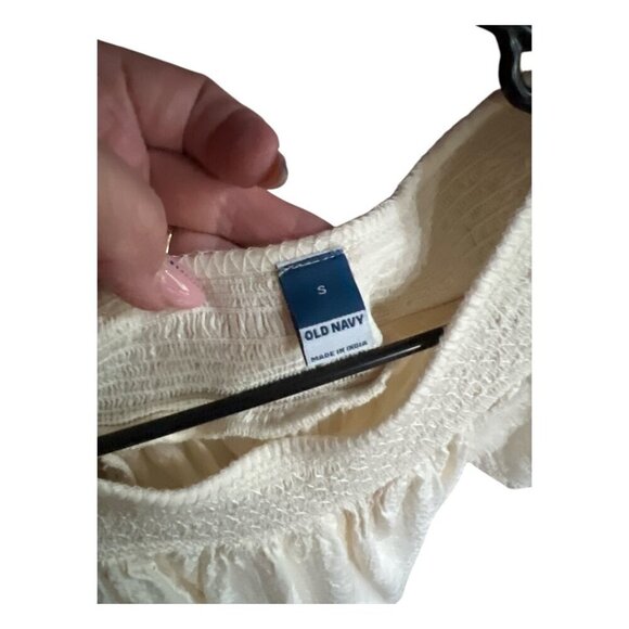 Women's Old Navy Ivory Cream Boho Eyelet Smocked Dress Pockets Neutral Size S - Picture 7 of 10